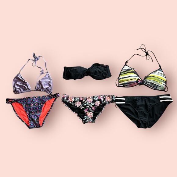 Y2K Baddie Triangle String Bikini Set Adjustable Size Medium Blue Pink Low Rise - Picture 1 of 7